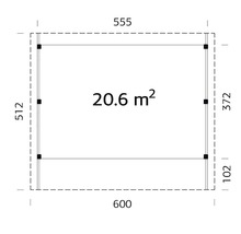 Carport double Palmako Robert 20,6 m² 600x512 cm naturel