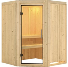 Sauna modulaire Karibu Callinan sans poêle ni couronne, avec porte entièrement vitrée en verre transparent-thumb-2