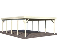 Holzcarport mit Flachdach und mehreren Pfosten
