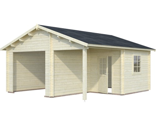 Doppelgarage aus Holz mit Tür und Fenster