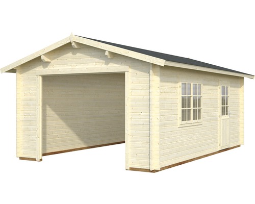 Holzgarage mit Fenster und Tür