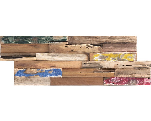 Wandpaneel aus Holz mit Farbresten