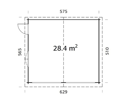Grundrisszeichnung eines Gartenhauses mit Maßangaben