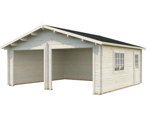 Doppelgarage aus Holz mit Tür und Fenster