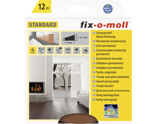fix-o-moll Schaumstoff-Dauer-Dichtung braun 12 m 4 x 9 mm Fix-o-moll Schaumstoff Dichtung, 12 Meter, zur dauerhaften Abdichtung