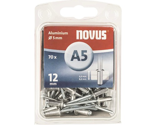 Rivets aveugles Novus aluminium Ø 5x12 mm, pack de 70