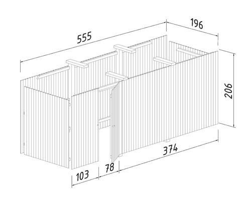 Abmessungen einer Holzhütte als technische Zeichnung