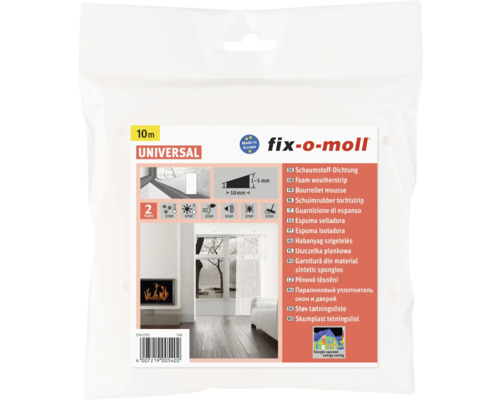 fix-o-moll Schaumstoffdichtung selbstklebend weiß 10 m 6 x 10 mm Schaumstoff Dichtung Universal, 10 Meter, zur Abdichtung von Fenstern und Türen