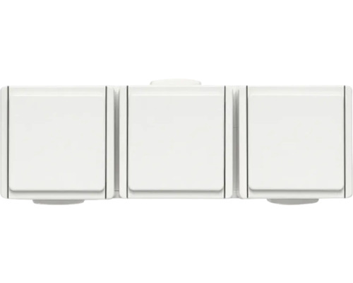 Prise de courant triple pose en saillie pour pièce humide IP54 horizontale blanc