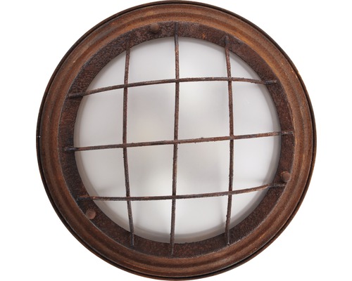 Runde Deckenleuchte mit Rostoptik und Schutzgitter