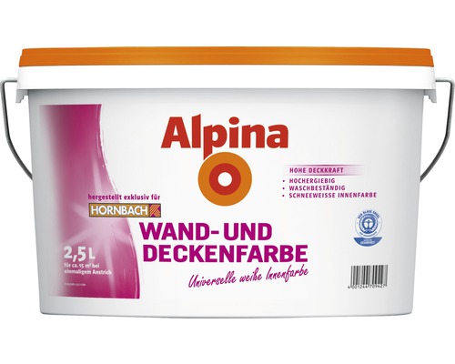 Peinture pour murs et plafonds Alpina blanc 2,5 l Seau de peinture murale et de plafond Alpina, 2,5 litres, haut pouvoir couvrant