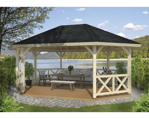 Pavillon Palmako Betty avec garde-corps 25,0 m² 617 x 467 cm naturel