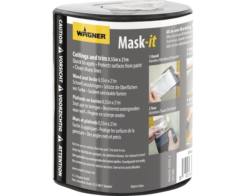 Film de protection Mask- it avec dérouleur 0,55 x 21 m Ruban de masquage Wagner Mask-it pour recouvrir les plafonds et les moulures, 0,55 mètre x 21 mètres