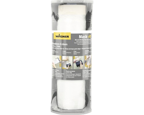 Ruban de masquage Wagner avec film pour fenêtres et portes, 2,7 mètres sur 16 mètres