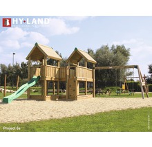 Spielturm Hyland Projekt 6S Holz mit Sandkasten, Kletterwand, Doppelschaukel, Rutsche grün