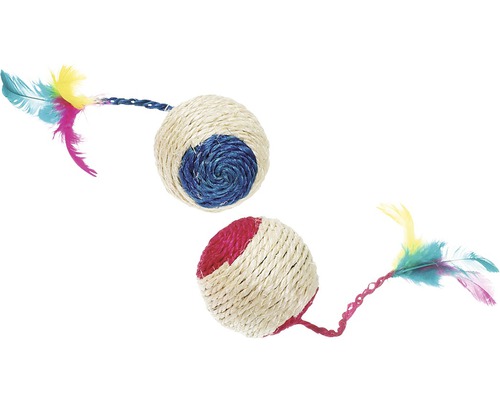 Katzenspielzeug Karlie Sisal Spielball mit Feder und Rassel 6 cm zufällige Farbauswahl-0