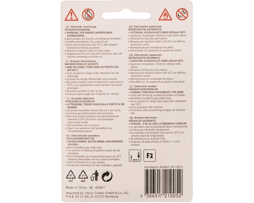 Verpackung mit Sicherheitshinweisen für elektronische Feuerzeuge