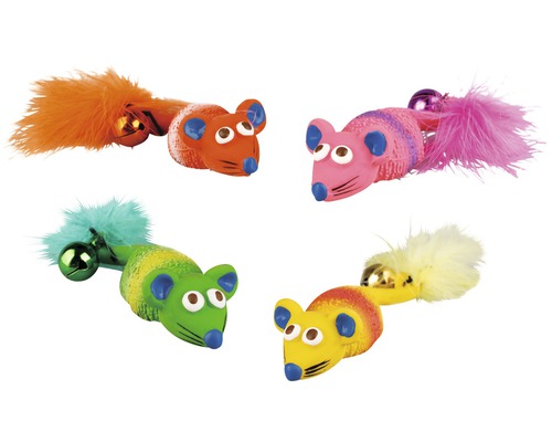 Jouet pour chat Karlie souris Mickey en latex 12 cm, différentes couleurs Jouets pour chats souris avec plumes et clochette, différentes couleurs