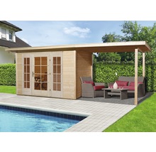 Gartenhaus weka Panorama 172 Gr.2 mit Fußboden und Anbau 300 cm 614 x 342 cm natur