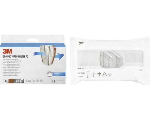 Filtre à gaz organique A2 3M en carton et en pack de deux