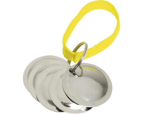 Aide au dressage de chiens Karlie Doggy Trainings Discs, métal, chrome avec bande fluo jaune