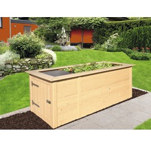 Jardinière surélevée en bois avec plantation dans le jardin