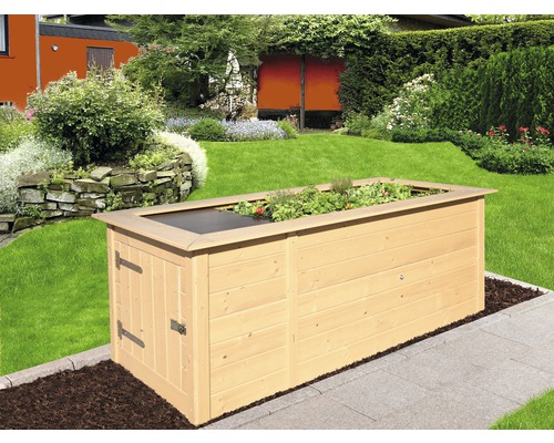 Jardinière surélevée classique weka Profi avec nappe intérieure à excroissances et grille de protection contre les campagnols 205x79x81 cm, nature