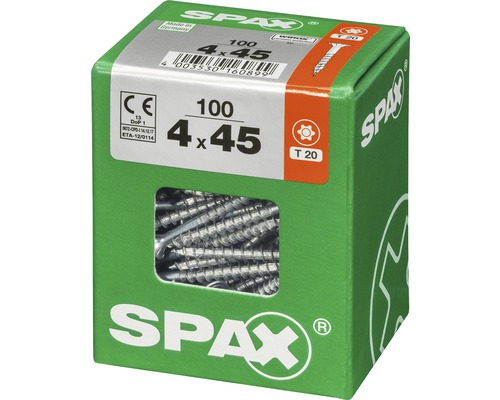 Vis Spax 4 x 45 millimètres, 100 pièces