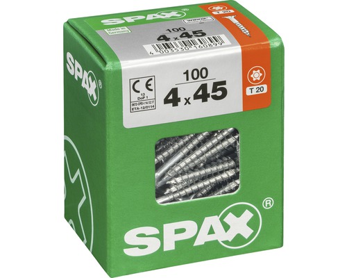 Vis universelles SPAX en boîte, taille 4x45 millimètres, 100 pièces