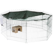 Parc d''extérieur pour petits animaux avec filet de protection, toit de protection contre les intempéries, abreuvoir et maison