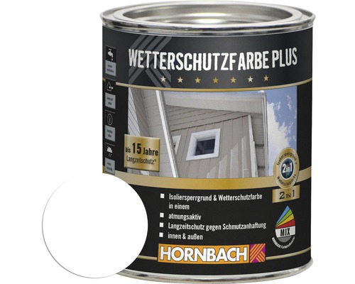 Peinture pour bois HORNBACH anti-intempéries Plus blanc 750 ml Boîte de peinture de protection contre les intempéries Plus avec échantillon de couleur