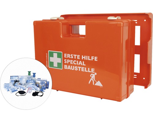 Coffret de pansements spécial chantier DIN 13 157, équipement spécial inclus Trousse de premiers secours spéciale chantier avec garniture