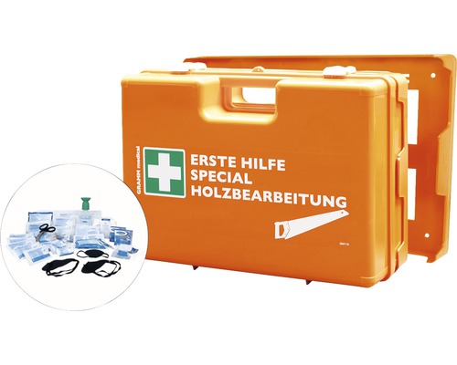 Trousse de premiers secours pour le travail du bois avec aperçu du contenu