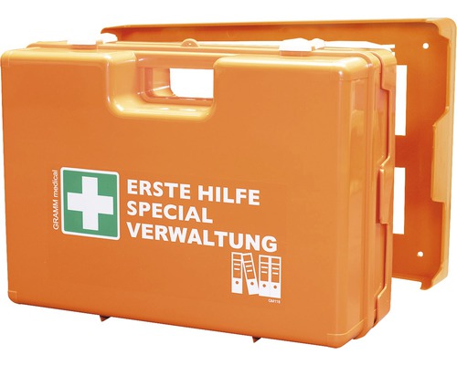Coffret de pansements spécial administration DIN 13 157, équipement spécial inclus Trousse de premiers secours pour l''administration avec support mural