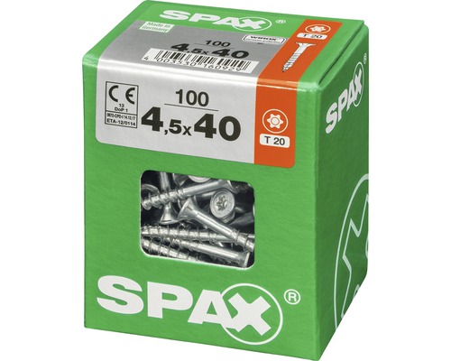 Vis Spax 4,5x40 millimètres, 100 pièces dans l'emballage