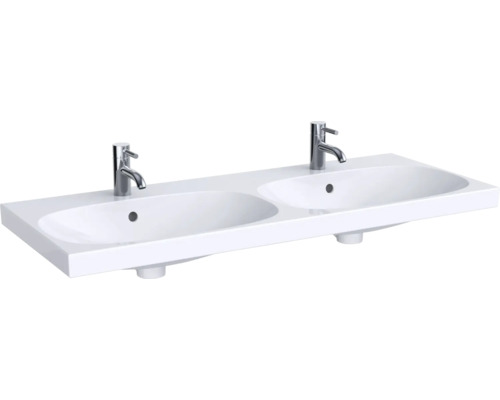 GEBERIT Doppelwaschtisch Acanto 120 cm weiß KeraTect® Spezialglasur 500627018 Doppelwaschtisch mit zwei Armaturen für das Badezimmer
