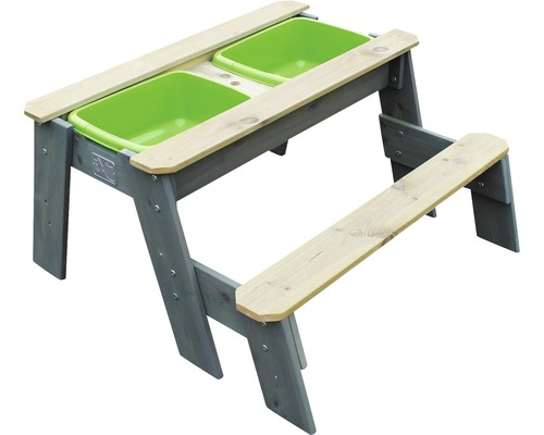 Table pique-nique sable-eau EXIT Aksent avec un banc 89x95x50 cm gris Groupe de sièges pour enfants avec bacs à sable et à eau en bois