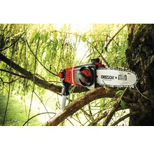 Eine Hochentaster beim Beschneiden eines Astes im Freien.