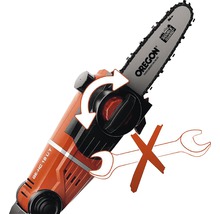 Illustration einer werkzeuglosen Kettenspannung bei einer Hochentaster Säge