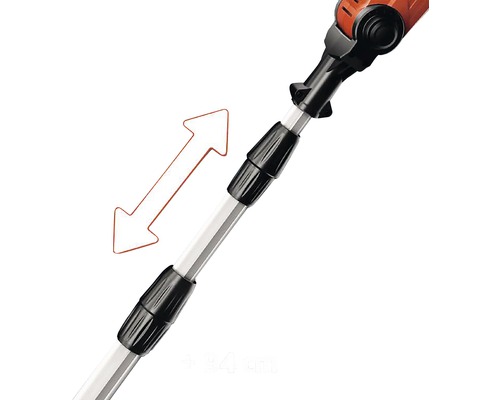 Verlängerungsstiel für Gartengeräte mit Pfeil, der die mögliche Verlängerung anzeigt