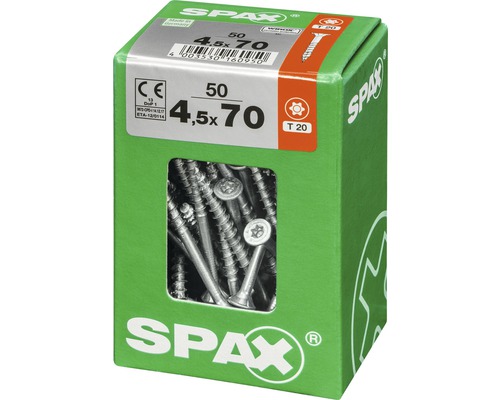Vis Spax 4,5 x 70 millimètres, 50 pièces dans un emballage vert