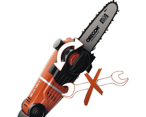 Kettensäge, werkzeugloser Kettenwechsel