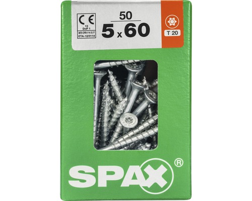 Vis Spax 5x60 millimètres, paquet de 50 pièces