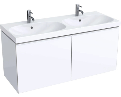 Meuble sous vasque GEBERIT Acanto 119 cm blanc haute brillance sans vasque double 500613012