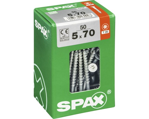 Vis Spax 5x70 millimètres, 50 pièces en emballage carton