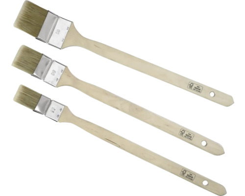 Ensemble de 3 pinceaux à radiateurs Trois pinceaux radiateur avec manche en bois