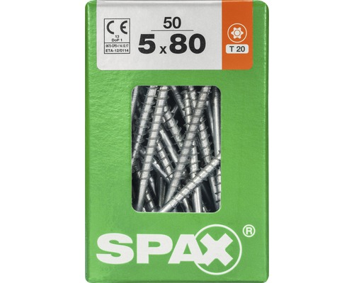 Vis Spax 5x80 millimètres, paquet de 50 pièces