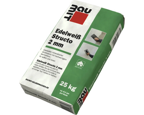 Baumit Mineralischer Dekorputz Edelweiss Structo 2 mm 25 kg Sack Edelweiß Structo 2 mm Strukturputz für Innen und Außen, 25 Kilogramm