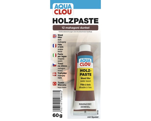 Pâte à bois mastic de rénovation pour bois acajou sombre 60 g Aquaclou Pâte à bois acajou foncé, 60 grammes