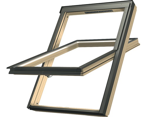 Fenêtre à ouverture par rotation ARON bois FTS-V L3 avec verre de sécurité feuilleté 55x78 cm avec aération permanente